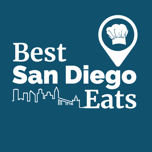 Best San Diego Eats Logo with city skyline and chefs hat in a location bubble